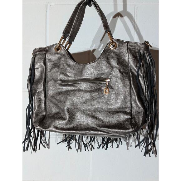 Metallic Silver Fringe Rhinestone Detail Shoulder Bag Hobo Purse Glam - Picture 2 of 6